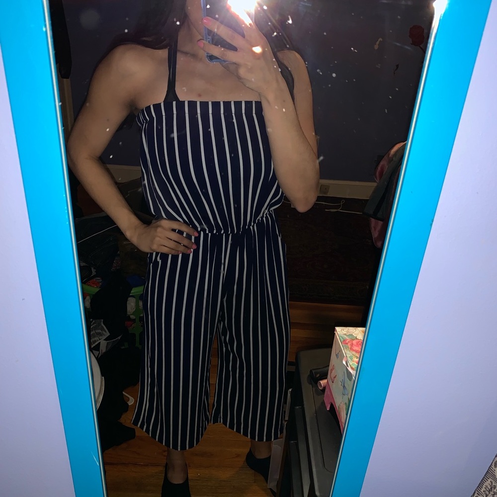 Stripped Navy and White Jumpsuit! Forever 21